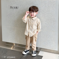 Set gilê kẻ 3 chi tiết áo sơ mi dài tay áo gi lê quần kaki cho né trai 1 đến 7 tuổi BERNIE 0724B40