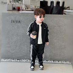 Set bộ gió dài tay thể thao 2 lớp màu trắng màu đen sơ mi unisex cho bé trai bé gái 1 đến 7 tuổi BERNIE 0524B32