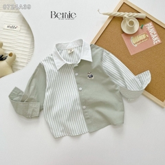 Áo sơ mi tay dài phối kẻ thêu gấu cho bé trai đi chơi đi tiệc sành điệu 1 đến 7 tuổi BERNIE 0724A39