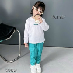 Set bộ thun tay dài unisex chất cotton họa tiết in chữ cho bé trai bé gái size 1đến 7 tuổi BERNIE 0624B05