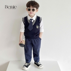 Set sơ mi trắng dài tay học sinh cho bé trai phong cách hàn quốc 1 đến 7 tuổi BERNIE T0924B55