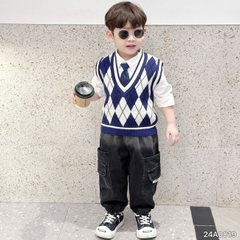 Áo khoác gile len họa tiết quả trám phong cách hàn quốc cho bé trai bé gái size 1 đến 7T BERNIE 24A0019