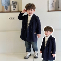 Áo khoác dạ măng tô mangto cho bé trai bé gái unisex 1 đến 7 tuổi màu xanh than màu be Bernie 0924A16