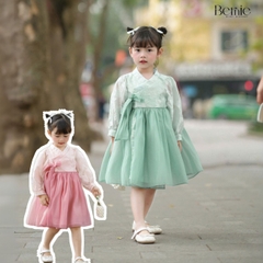 Set so mi dài Hanbok mặc tết phong cách hàn quốc dễ thương cho bé gái hoạ tiết hoa xuân màu hồng màu xanh hàn quốc cho bé 1 đến 7 tuổi BERNIE 0924B21