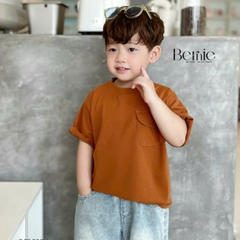 áo phông ngắn tay trơn cho bé trai bé gái, áo thun ngắn tay cotton màu trắng xanh nâu đen 1 đến 6 tuổi BERNIE 0424A14