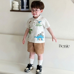 Set bộ polo bé trai áo thun polo họa tiết khủng long quần short kaki 1 đến 7 tuổi BERNIE H1124B39