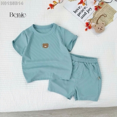 Đồ bộ unisex tay ngắn chất thun tăm cho bé trai bé gái họa tiết thêu gấu size từ 9 đến 24kg BERNIE H0125B14