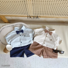 Set sơ mi bé trai công tử kèm nơ cho bé thôi nôi sinh nhật sự kiện size 9 tới 28kg BERNIE T1124B23