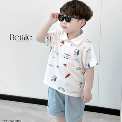  Set bộ polo tay ngắn cho bé trai họa tiết biển xanh kèm quần short size 1 đến 7 tuổi BERNIE T1124B58