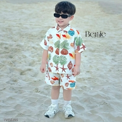 Set sơ mi đũi đi biển unisex cho bé trai bé gái họa tiết summer size 9 tới 25kg BERNIE T0325B26