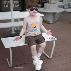 Set đồ ba lỗ bé trai phong cách hàn quốc áo thun ba lỗ robot kèm quần short size 9 tới 29kg BERNIE H0225B34