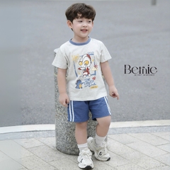  Set bộ cộc tay siêu nhân điện quang áo thun cotton và quần short denim bé trai 1 đến 7 tuổi BERNIE H1224B07