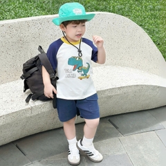 Set bộ tay ngắn bé trai áo thun zaclang họa tiết khủng long cool kid và quần short denim 9 tới 28kg BERNIE H1224B10
