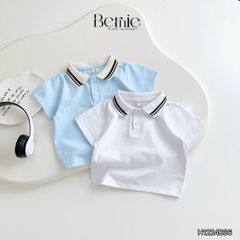 Bộ tay ngắn thun polo sọc kèm quần short trắng bé trai phong cách Hàn quốc size 1 tới 7 tuổi BERNIE