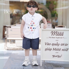 Set bộ tanktop cho bé trai áo sơ mi tanktop họa tiết hình in và chữ cute kèm quần short jean 9kg đến 28kg BERNIE P0225B30