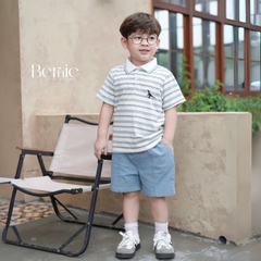 Set bộ polo thêu khủng long bé trai áo thun polo họa tiết thêu khủng long và quần short jean mềm 1 đến 7 tuổi BERNIE H0425B47