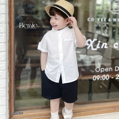 Áo sơ mi trắng ngắn tay cổ trụ, cổ tàu cho bé trai size 1 tuổi tới 7 tuổi Bernie T0625A26