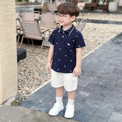 Set bộ polo bé trai tay ngắn cổ bo dệt họa tiết thêu cún kèm quần short kaki sz 9 tới 28kg BERNIE T0525B09