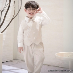 Set bộ vest gi lê bé trai 4 chi tiết áo sơ mi tay dài màu trắng phối gi le rời và quần dài kèm nơ cổ 1 đến 7 tuổi BERNIE H1123B014 - T525