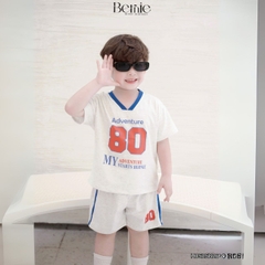 Set bộ thể thao tay ngắn phối màu họa tiết hình in 80 kèm quần short cho bé trai size 9 tới 28kg BERNIE H0525B26