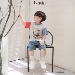Set bộ tay ngắn phối màu họa tiết carnival kèm quần short jean cho bé trai 11kg tới 28kg BERNIE H0525B47