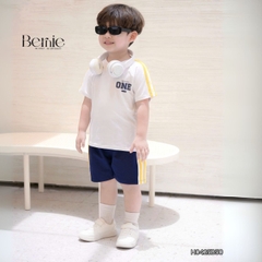 Set bộ thể thao tay raplang phối sọc viền màu kèm quần short cho bé trai size 9 tới 25kg BERNIE H0425B50