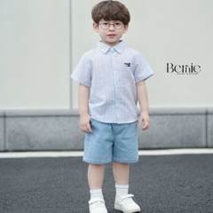 Áo sơ mi tay ngắn họa tiết kẻ thêu cá phong cách Hàn quốc cho bé trai size 9kg tới 28kg BERNIE T1124A78