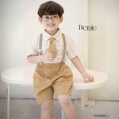 Set bộ sơ mi công tử chất đũi kẻ 4 chi tiết quần short kèm đai kẹp và cà vạt size 1 đến 6 tuổi BERNIE T1124B56