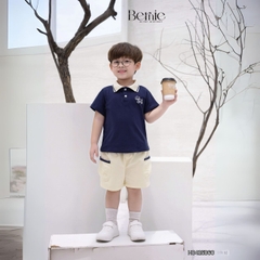 Set bộ polo tay ngắn cho bé trai áo thun polo họa tiết thêu cún và quần short kaki 9 tới 28kg BERNIE H0425B60