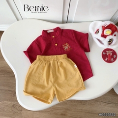  Set bộ sơ mi cổ trụ chất đũi cộc tay cho bé trai họa tiết mua Lân trung thu và Tết size 9 tới 28kg BERNIE H0525B32