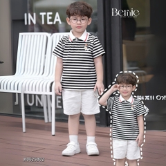 Set bộ polo kẻ đen phối màu thêu cún kèm quần short kaki cho bé trai 1 đến 7 tuổi BERNIE H0625B02