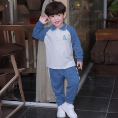 Set bộ polo tay dài raplang phối màu họa tiết thêu khủng long kèm quần dài cho bé trai size 1 đến 7 tuổi BERNIE H0425B59