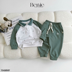 Set bộ polo dài tay raplang phối màu họa tiết in tràn dễ thương kèm quần dài cho bé trai size 1 đến 7 tuổi BERNIE T0425B67