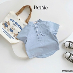 Áo sơ mi cổ trụ cho bé trai tay ngắn phối túi ngực nhiều màu size 9 tới 28kg BERNIE P1124A93