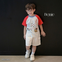 Set bộ tay ngắn raplang cho bé trai áo thun cotton họa tiết Happy Dog và quần short đùi kaki 1 đến 7 tuổi BERNIE H0625B01