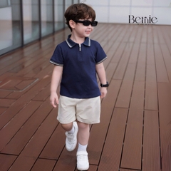 Set bộ polo tay ngắn cổ bo dệt khóa kéo kèm quần short cho bé trai size 1 đến 7 tuổi BERNIE H0725B59