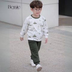 Set bộ thun tay dài cho bé trai áo thun họa tiết in trần ô tô kèm quần dài 9 tới 28kg BERNIE H0725B28