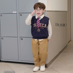 Set bộ gi lê 4 chi tiết áo sơ mi dài tay áo gi lê rời quần kaki kèm cà vạt size 1 đến 7 tuổi BERNIE H0525B40