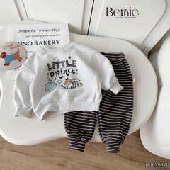 Set bộ nỉ dài tay họa tiết in chữ Little kèm quần dài kẻ ngang cho bé trai size 1 đến 7 tuổi BERNIE H0625B20