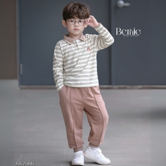 Set bộ polo tay dài kẻ ngang họa tiết thêu cáo nhỏ kèm quần dài cho bé trai size 1 đến 7 tuổi BERNIE T0625B46