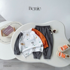 Set bộ thun cotton tay raplang dài phối màu cho bé trai họa tiết in tràn kèm quần dài 9 tới 28kg BERNIE T0725B52