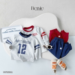 Set bộ thể thao tay dài cho bé trai tay áo phối màu họa tiết in chữ và số kèm quần dài size 9 tới 27kg BERNIE H0725B21