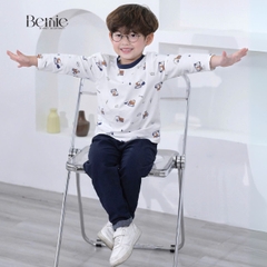 Set bộ thun cho bé trai tay dài áo thun họa tiết in trần xe cẩu kèm quần dài da cá size 9 tới 28kg BERNIE H0725B43