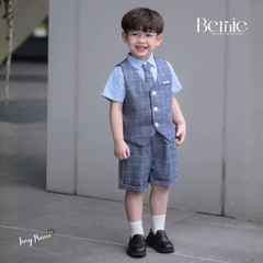  Set bộ vest gile công tử 4CT cho bé trai áo sơ mi tay ngắn phối gile kẻ kèm quần và cà vạt 1 đến 6 tuổi BERNIE T0825B06