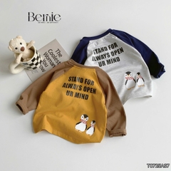 Áo thun áo phông dài tay raplang họa tiết Penguin unisex cho bé trai bé gái đi học đi chơi 9 đến 28kg BERNIE T0725A37