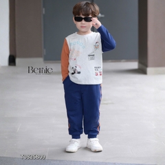 Set bộ thun cotton dài tay cho bé trai áo thun họa tiết hình in dễ thương kèm quần dài size 9 tới 28kg BERNIE T0825B09
