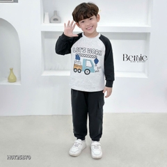 Set bộ thun cotton dài tay cho bé trai áo thun họa tiết hình in dễ thương kèm quần dài size 9 tới 28kg BERNIE H0725B70