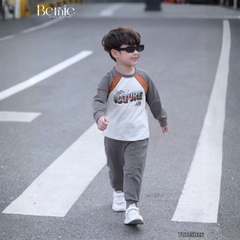 Set bộ thun cotton dài tay phối màu cho bé trai áo thun họa tiết hình in kèm quần dài size 9 tới 25kg BERNIE T0825B26