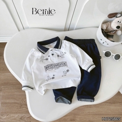 Set bộ polo bé trai dài tay áo polo cổ dệt họa tiết hình in kèm quần dài size 9 tới 25kg BERNIE H0725B65