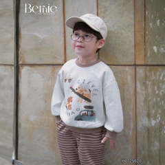 Set bộ nỉ dài tay họa tiết hoạt hình Clever kèm quần dài kẻ ngang cho bé trai size 9 tới 28kg BERNIE H0725B20